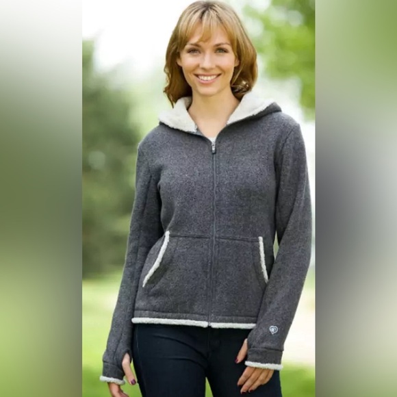 KUHL Alfpaca Fleece Hoodie Gray Thumbholes Zip Up Hoodie Jacket Size Small - Picture 1 of 12